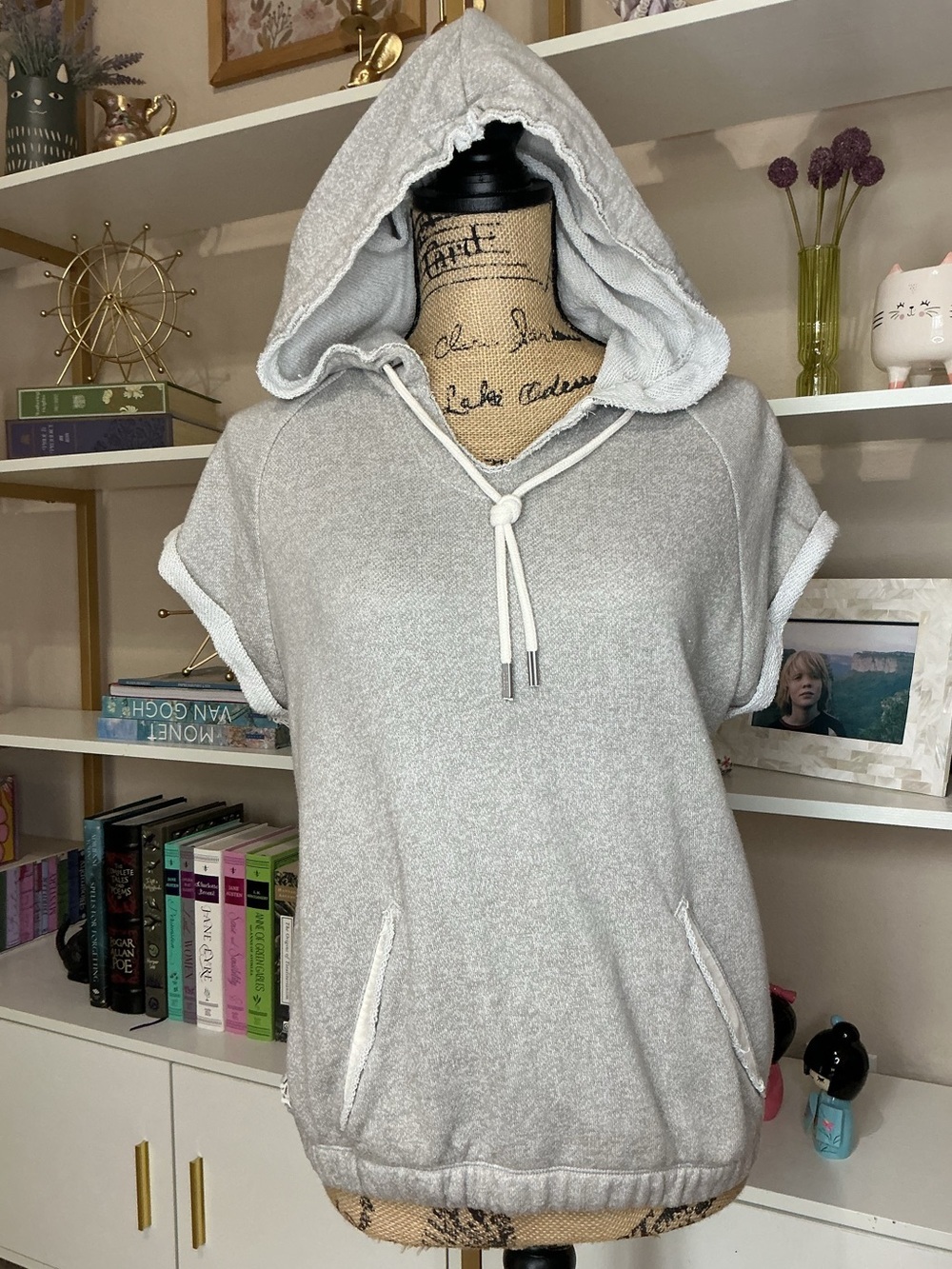 Guess Gray Sleeveless Hoodie with Lace Detail
